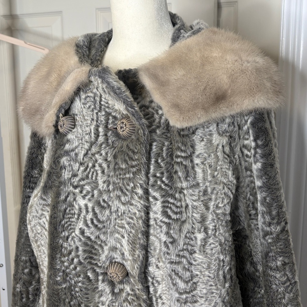 1960 BACARA STYLED BY FAIRMOOR FRANCE MONGOLIAN LAMB REAL MINK FUR COLLAR COAT - Picture 3 of 13